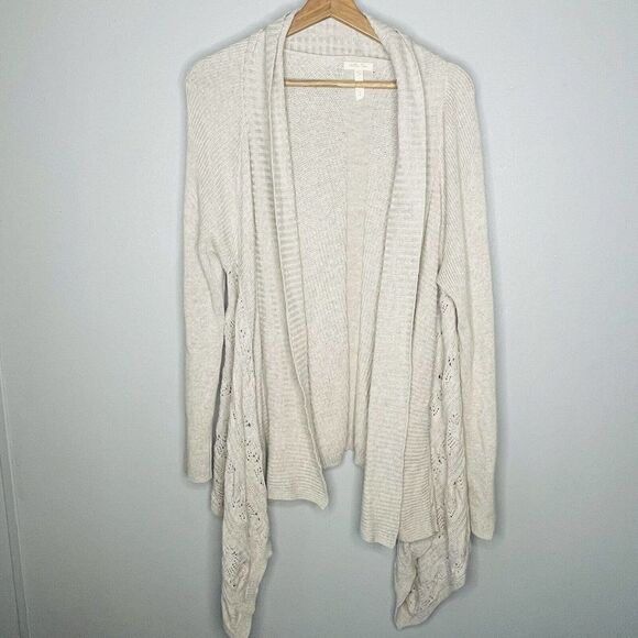 Matilda Jane size S tan open front crocheted sides cardigan oversized NWOT - Picture 1 of 8
